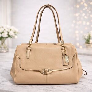 Coach Madison East/West Leather Satchel Bag- Sand